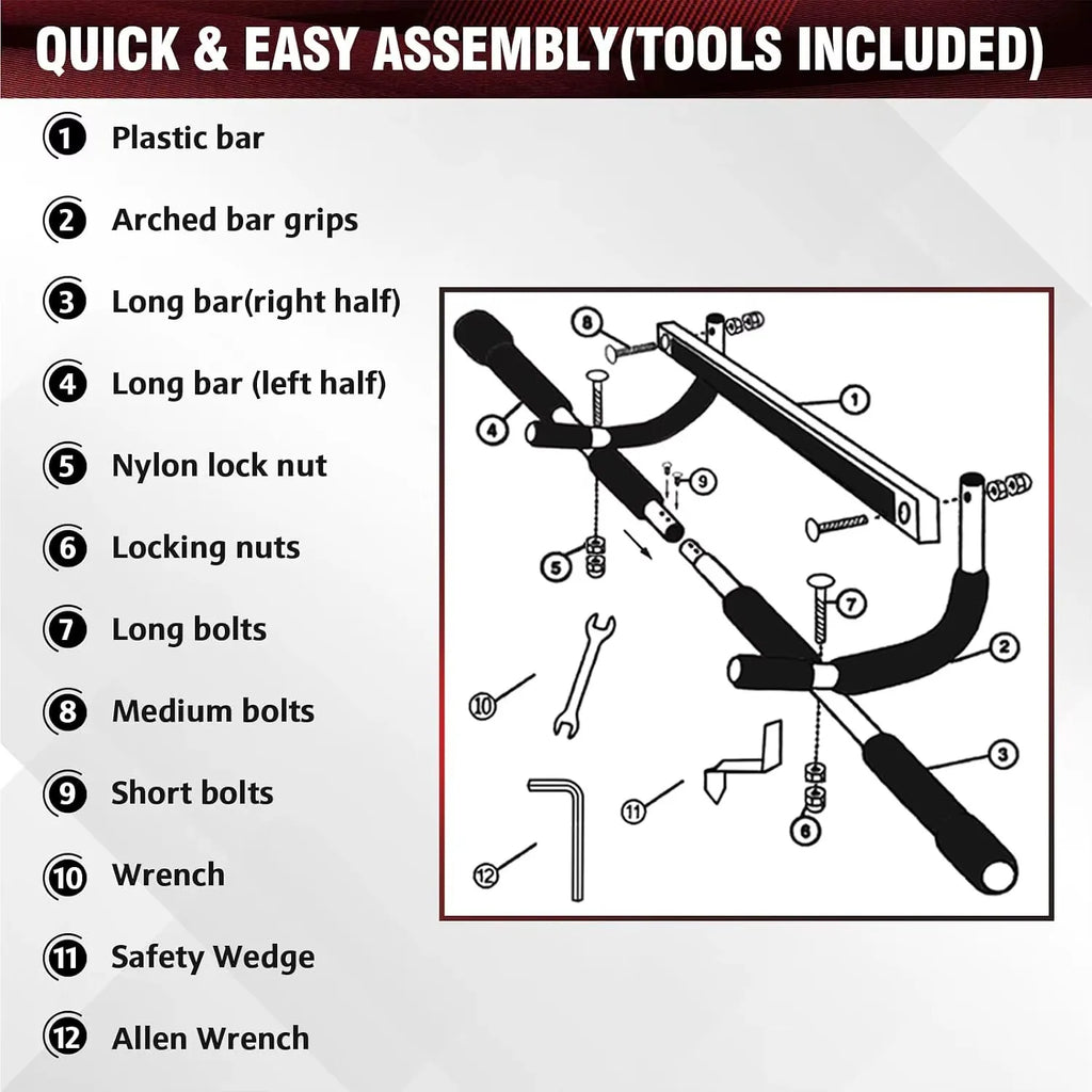 Adjustable Doorway Pull Up Bar, Multi-Grip Chin Up Bar for Home Gym Strength Training, Upper Body Workout Equipment