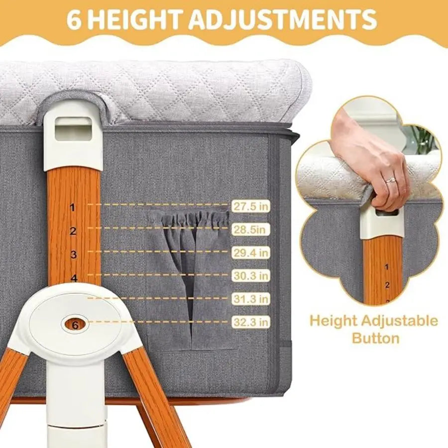 3 in 1 Portable Baby Bassinet, Foldable Bedside Crib with Rocking and 6 Adjustable Heights, Travel Crib with Wheels