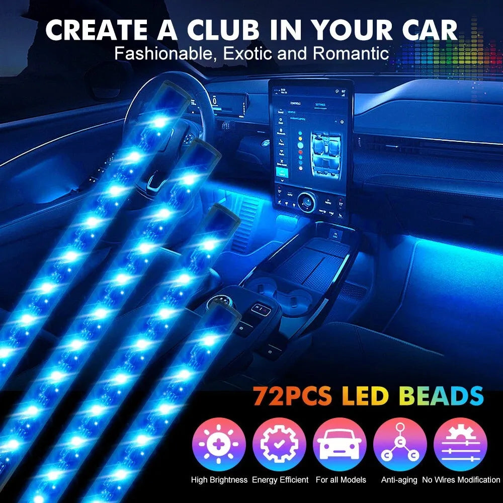 Car Interior LED Ambient Light Strips, 4 Pack, USB