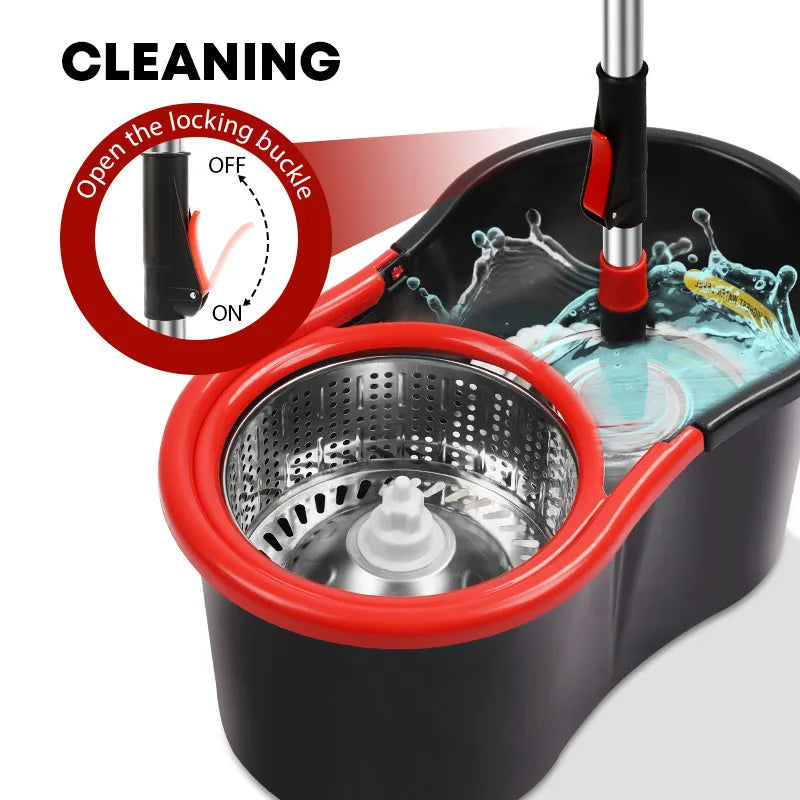 Spin Mop Bucket Set 360° Rotating Floor Cleaning Mop System with Microfiber Mop Heads Stainless Steel Wringer for Home Hardwood Tile Floors