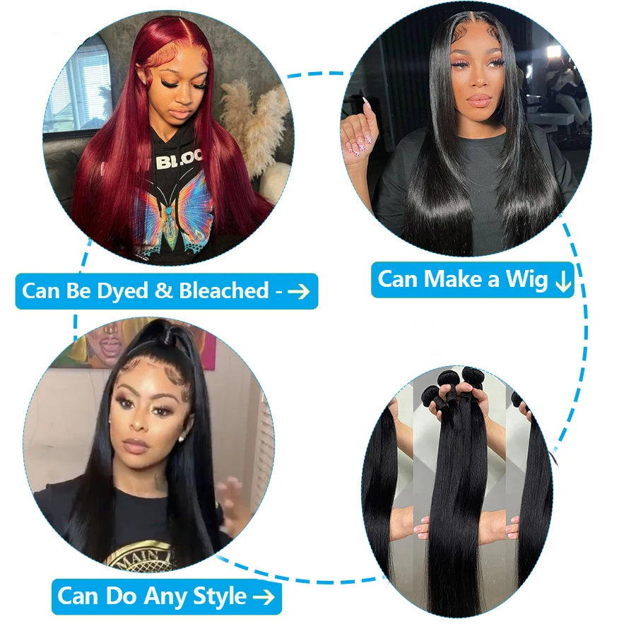 Straight Human Hair Bundles with Lace Closure