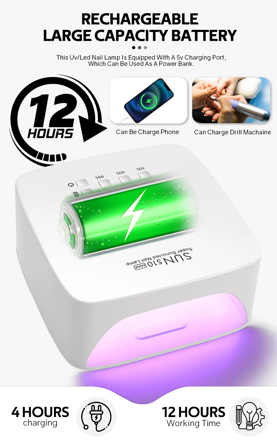 168W Rechargeable UV LED Nail Lamp with LCD Display and Auto Sensor