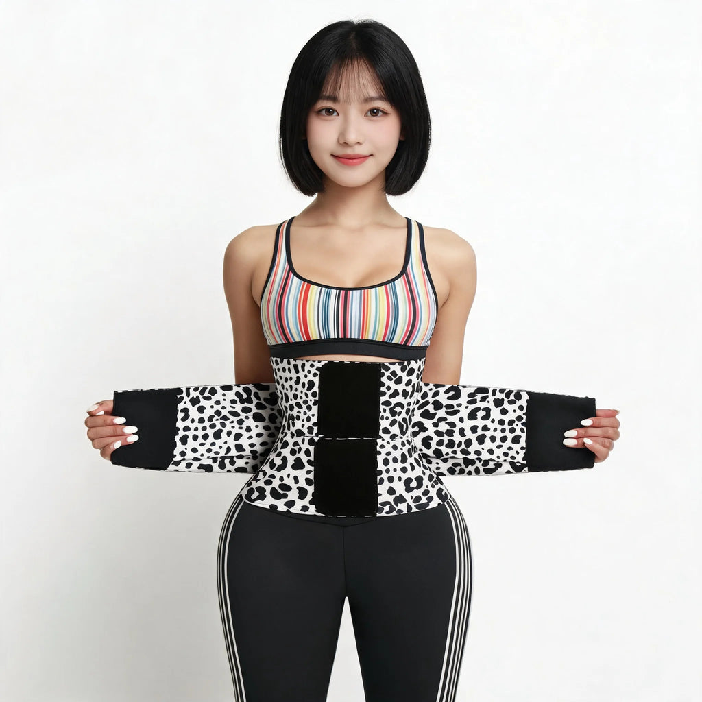 Women Red Leopard Waist Trainer Double Strap Tummy Control Corset Sauna Sweat Belt Fitness Body Shaper Fajas Reductoras