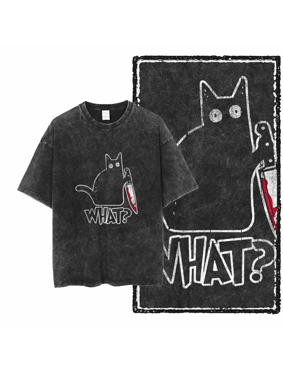 Cat Graphic Acid Wash Unisex T-Shirt