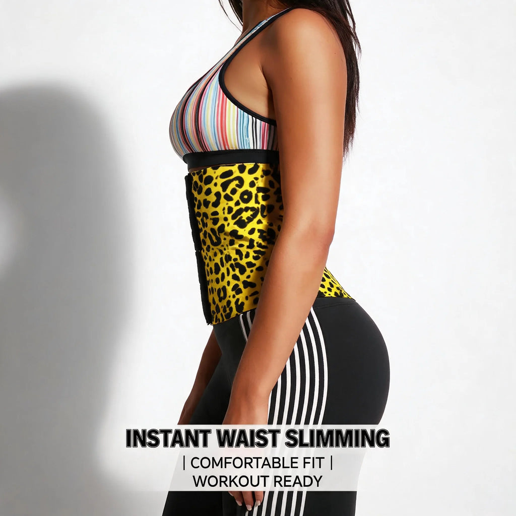 Women Red Leopard Waist Trainer Double Strap Tummy Control Corset Sauna Sweat Belt Fitness Body Shaper Fajas Reductoras