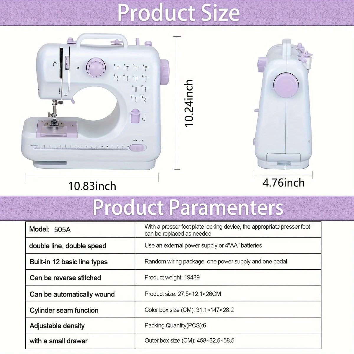Electric Sewing Machine with Extension Table, Foot Pedal, Light, and Sewing Kit Tools for 12 Built-in Stitches and 2 Speeds