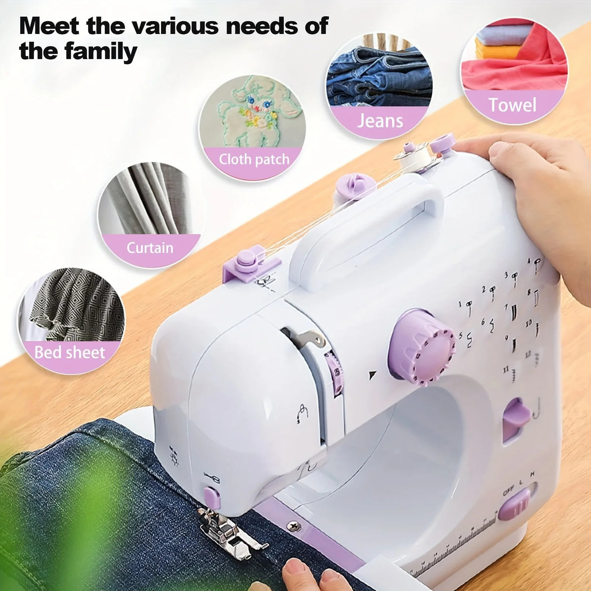 Electric Sewing Machine with Extension Table, Foot Pedal, Light, and Sewing Kit Tools for 12 Built-in Stitches and 2 Speeds