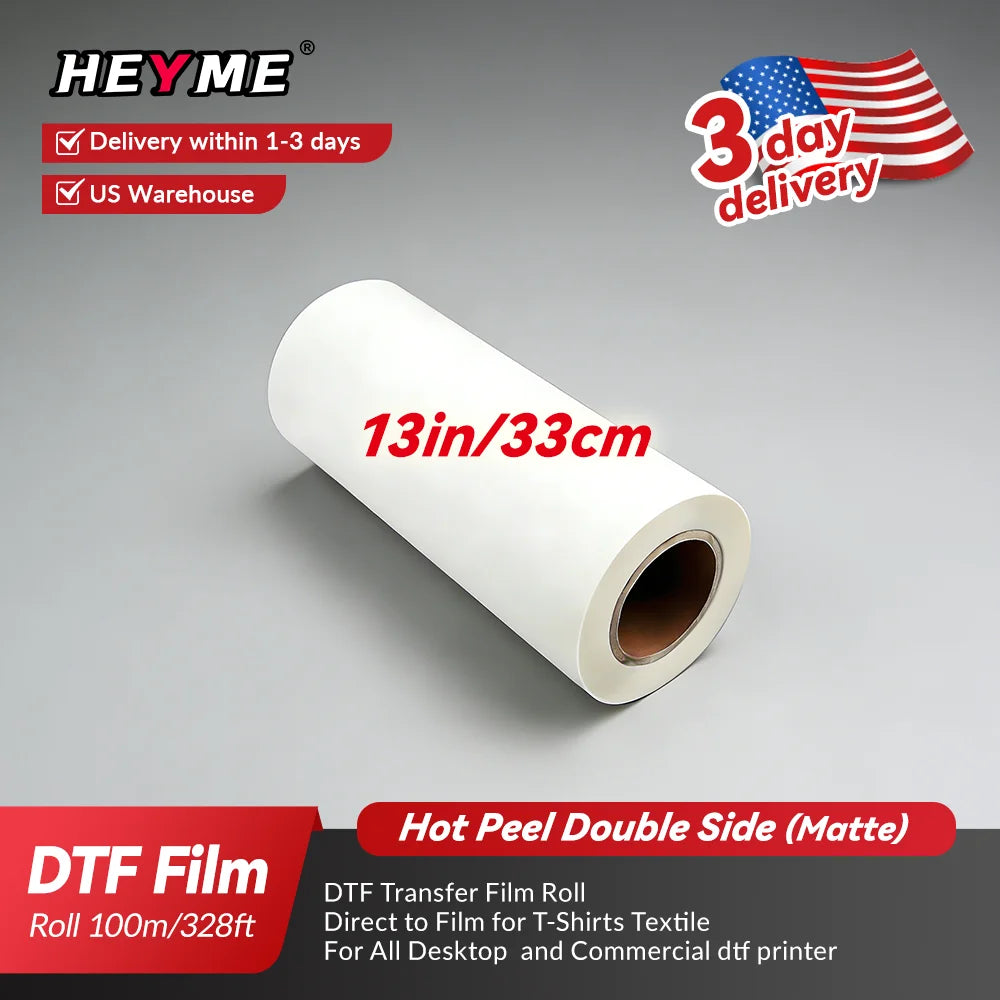 DTF Transfer Film Roll A3 Double Sided Matte Heat Transfer Paper Hot & Cold Peel PET Film Direct to Film for T-Shirts Textile