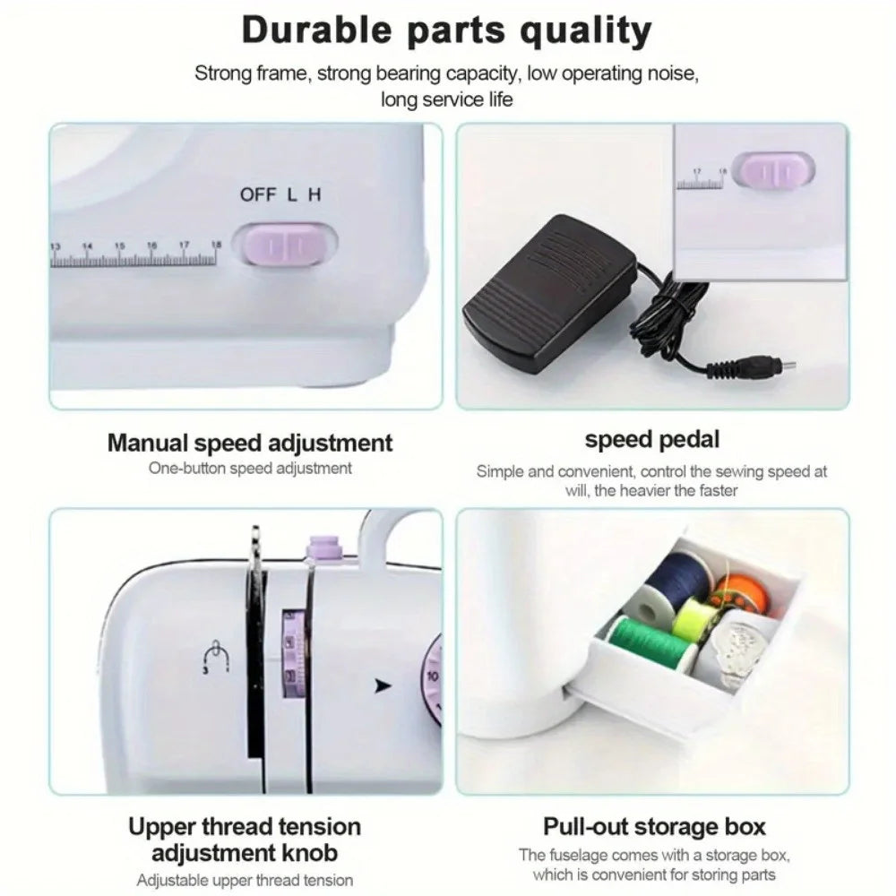 Electric Sewing Machine with Extension Table, Foot Pedal, Light, and Sewing Kit Tools for 12 Built-in Stitches and 2 Speeds