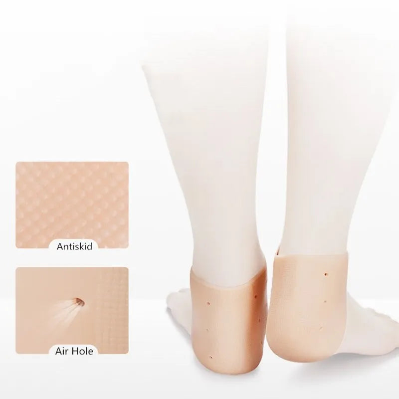 2-Pair Silicone Moisturizing Heel Socks, Gel Heel Protectors for Dry Cracked Feet