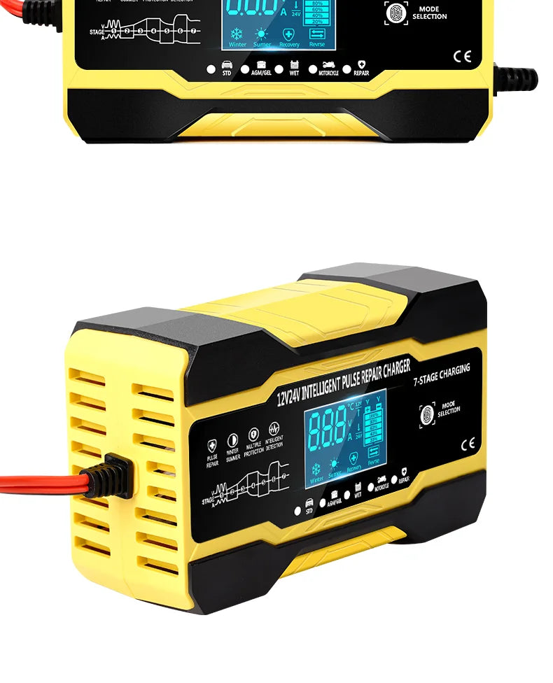 12V-24V 7-stage smart Car Battery-Charger Full Automatic 10A Digital Car Battery Charger  Pulse Repair for AGM GEL WET Lead Acid
