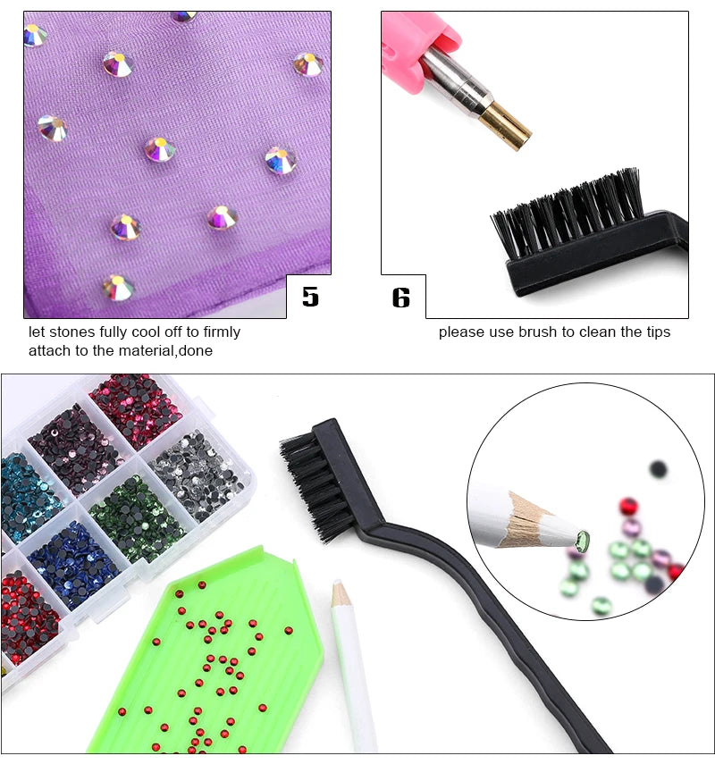 QIAO Hot Fix Rhinestones Set EU/US PLUG Hotfix Applicator 7 Tips Iron-on Crystal Glass Rhinestone Strass For Garment Decorations