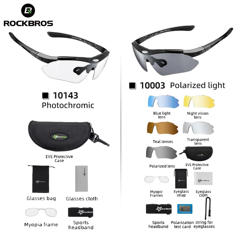 ROCKBROS Photochromic Polarized Cycling Glasses UV400, Sports Sunglasses with Optical Frame Insert