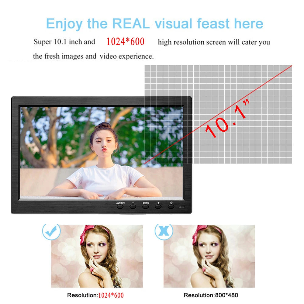 Podofo 10.1" Inch Car Monitor With HDMI VGA for TV & Computer Display LCD Color Screen Car Backup Camera & Home Security System