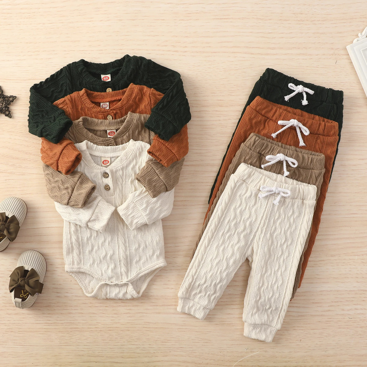 Infant Baby Girl Knit Sweater Romper and Pants Set, Long Sleeve Button Fall Outfit