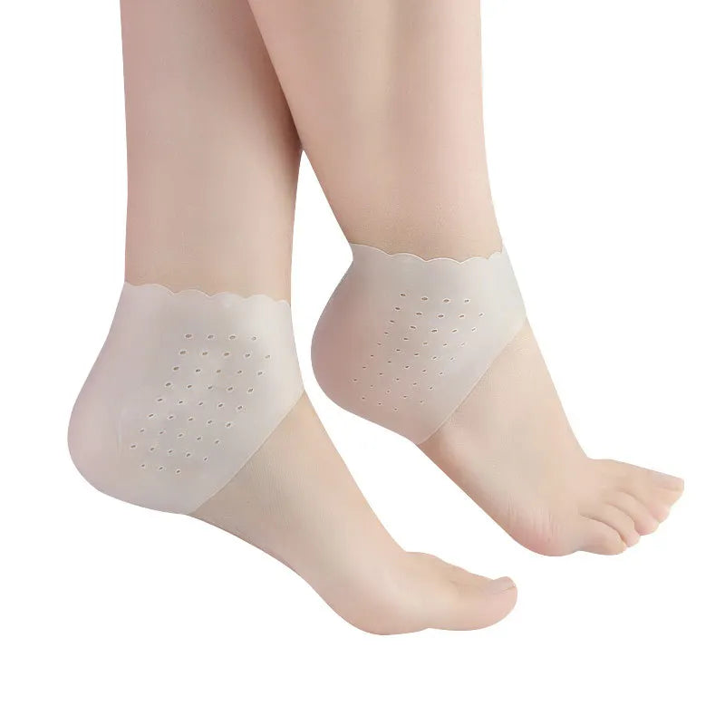 2-Pair Silicone Moisturizing Heel Socks, Gel Heel Protectors for Dry Cracked Feet