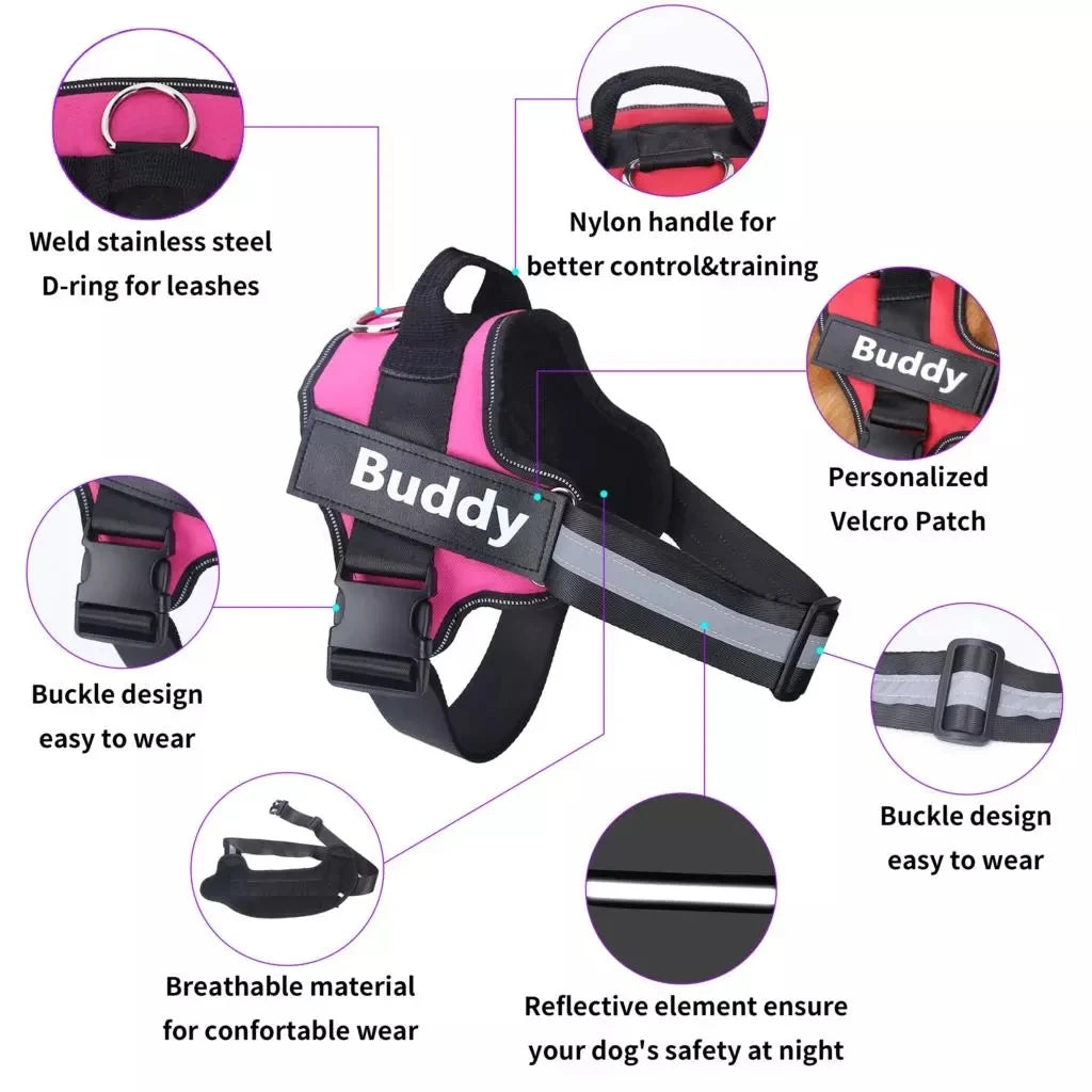 Personalized No-Pull Dog Harness, Reflective Breathable Vest for Small to Large Dogs, Walking and Training