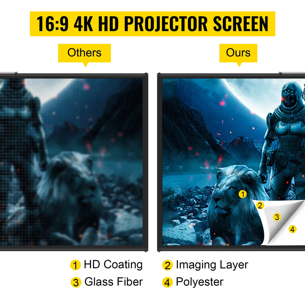 Portable Tripod Projector Screen with Stand, 16:9 4K HD for Indoor and Outdoor Movies
