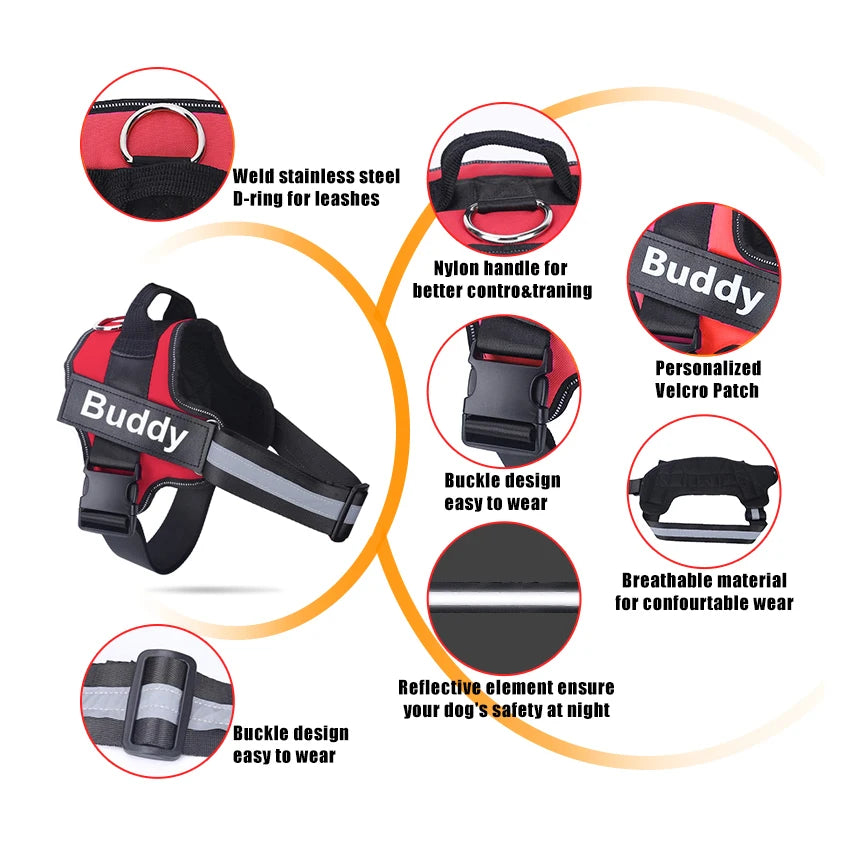 No-Pull Dog Harness, Reflective Breathable Adjustable Vest with Custom ID Patch for Outdoor Walking