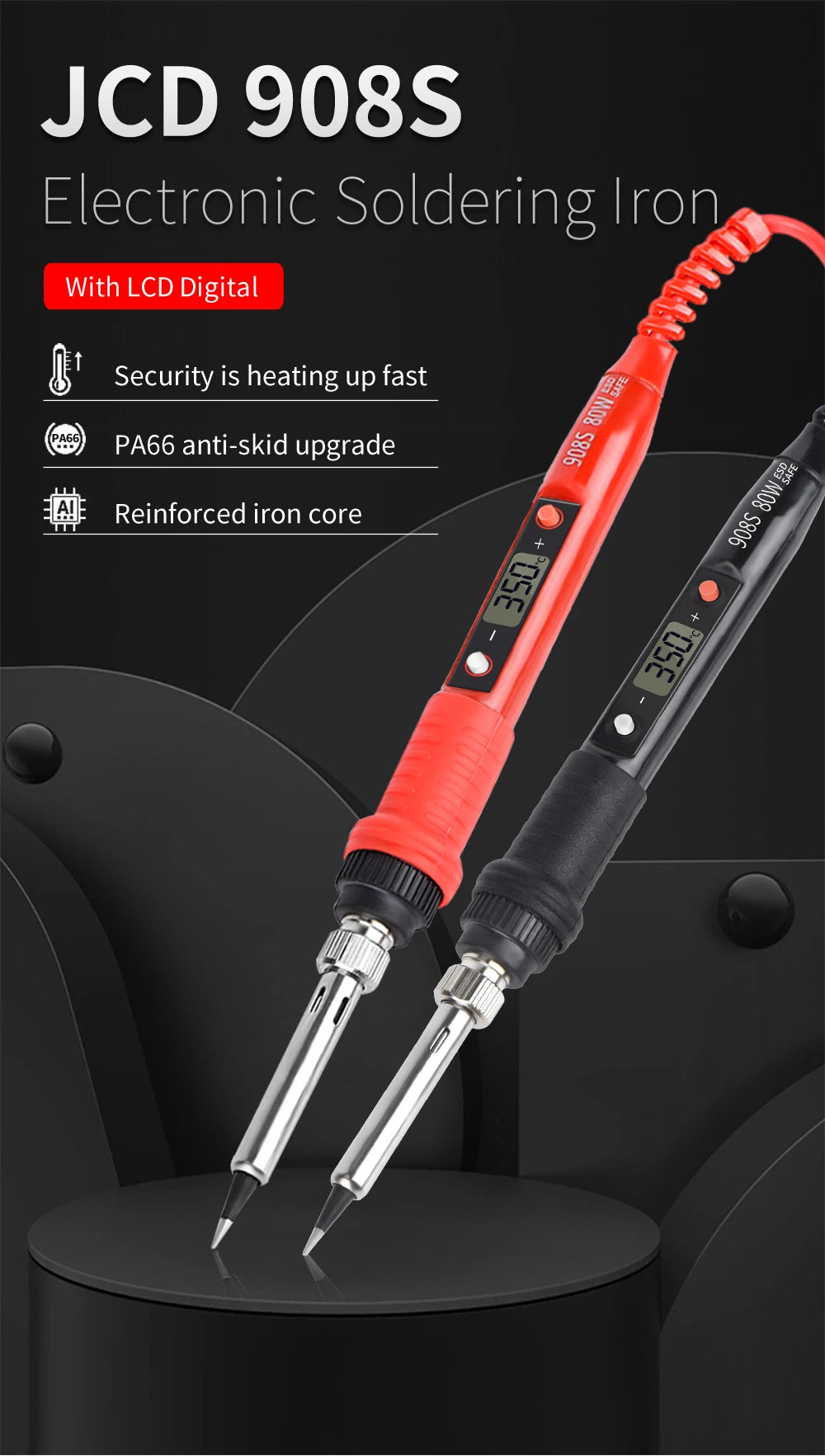 80W Electric Soldering Iron Kit with LCD Temperature Control, Tips and Solder Paste