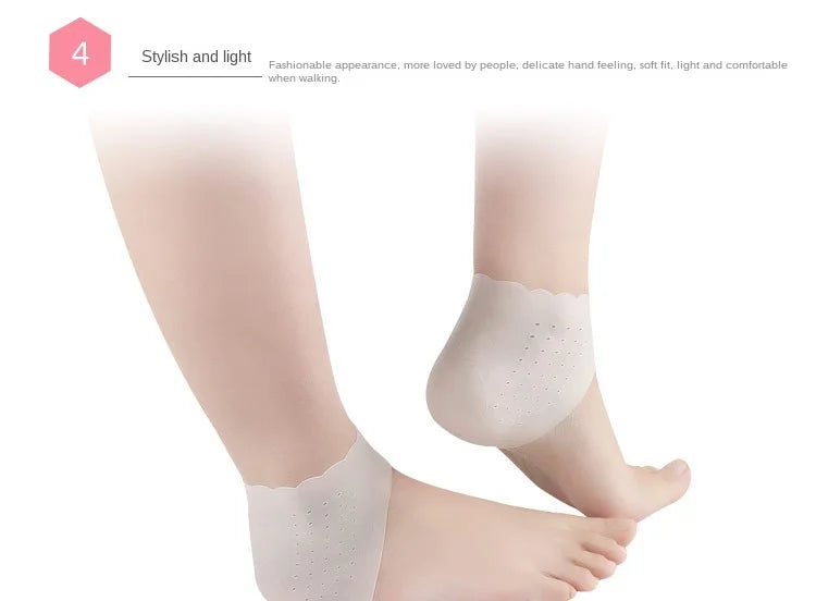 2-Pair Silicone Moisturizing Heel Socks, Gel Heel Protectors for Dry Cracked Feet
