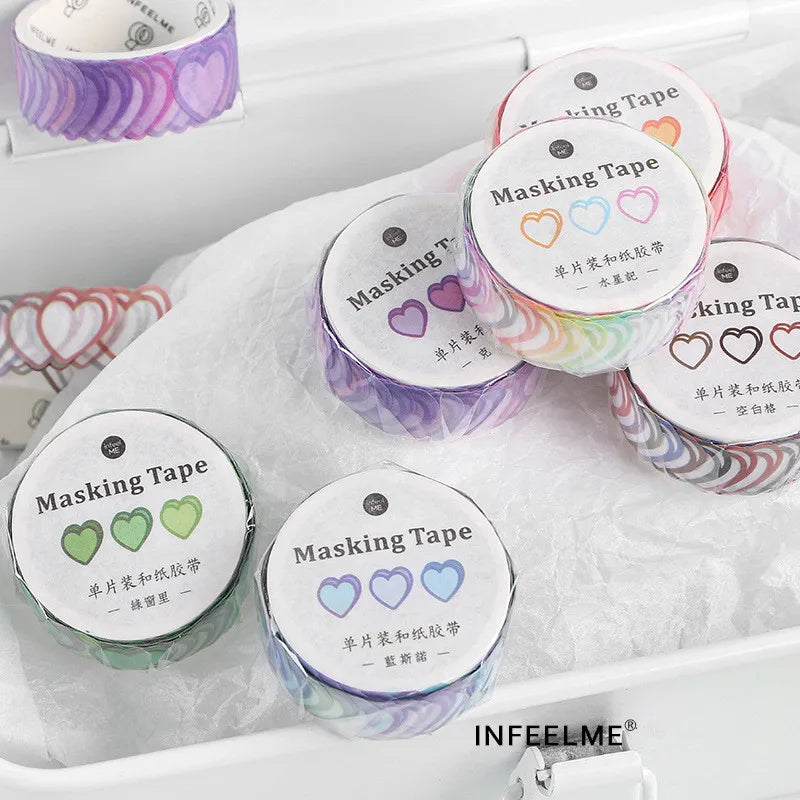 100pcs/roll Loving Heart Washi Tape Decorative Masking Morandi Color Scrapbooking Diary Paper Stickers
