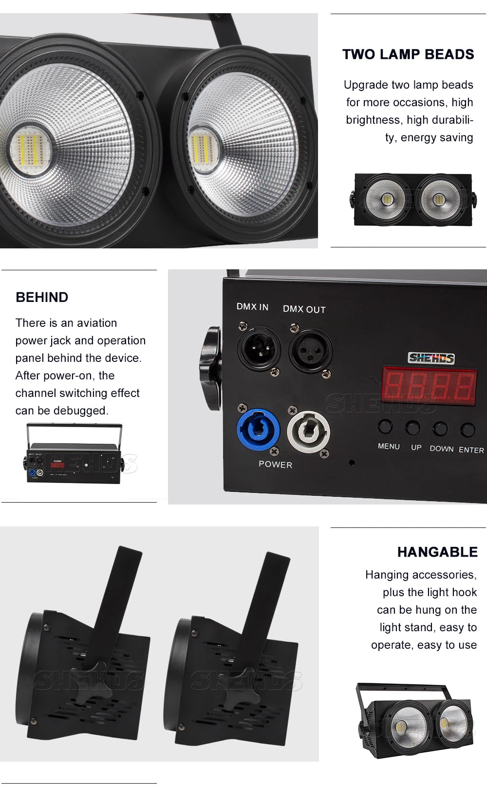 SHEHDS 4x100W 4 Eyes/200W 1Eye /2 Eyes LED Blinder Lights COB Cool And Warm White  For Dj Disco Party Stage