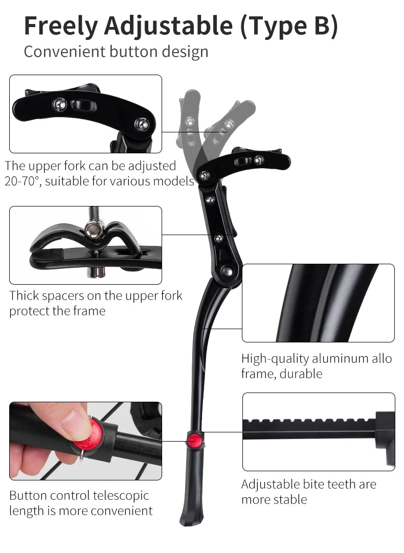 ROCKBROS Bicycle Kickstand Parking Cycling Adjustable MTB Road Racks Bike Support Side Kick Stand Foot Brace Accessories