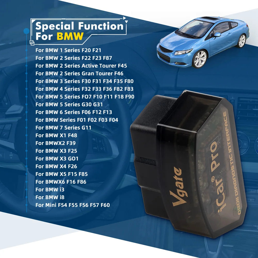 Vgate ICar Pro Bluetooth 3.0/4.0/WiFi Android/PC/iOS Supports Auto Wake Up Mode Elm327 V2.1 OBDII Code Reader Diagnostic Tool