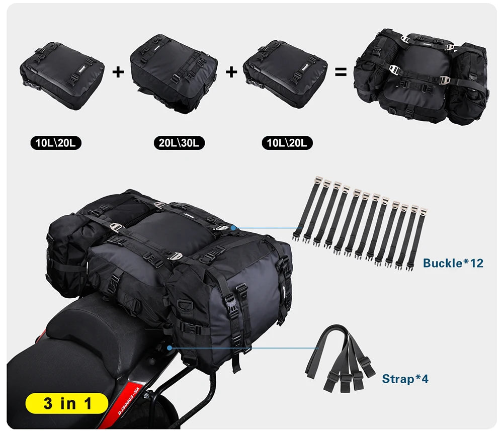 Rhinowalk Motorcycle Rear Seat Bag 10L 20L 30L Waterproof Luggage Pack Motocross Multi-Function Bumper Modification Bale