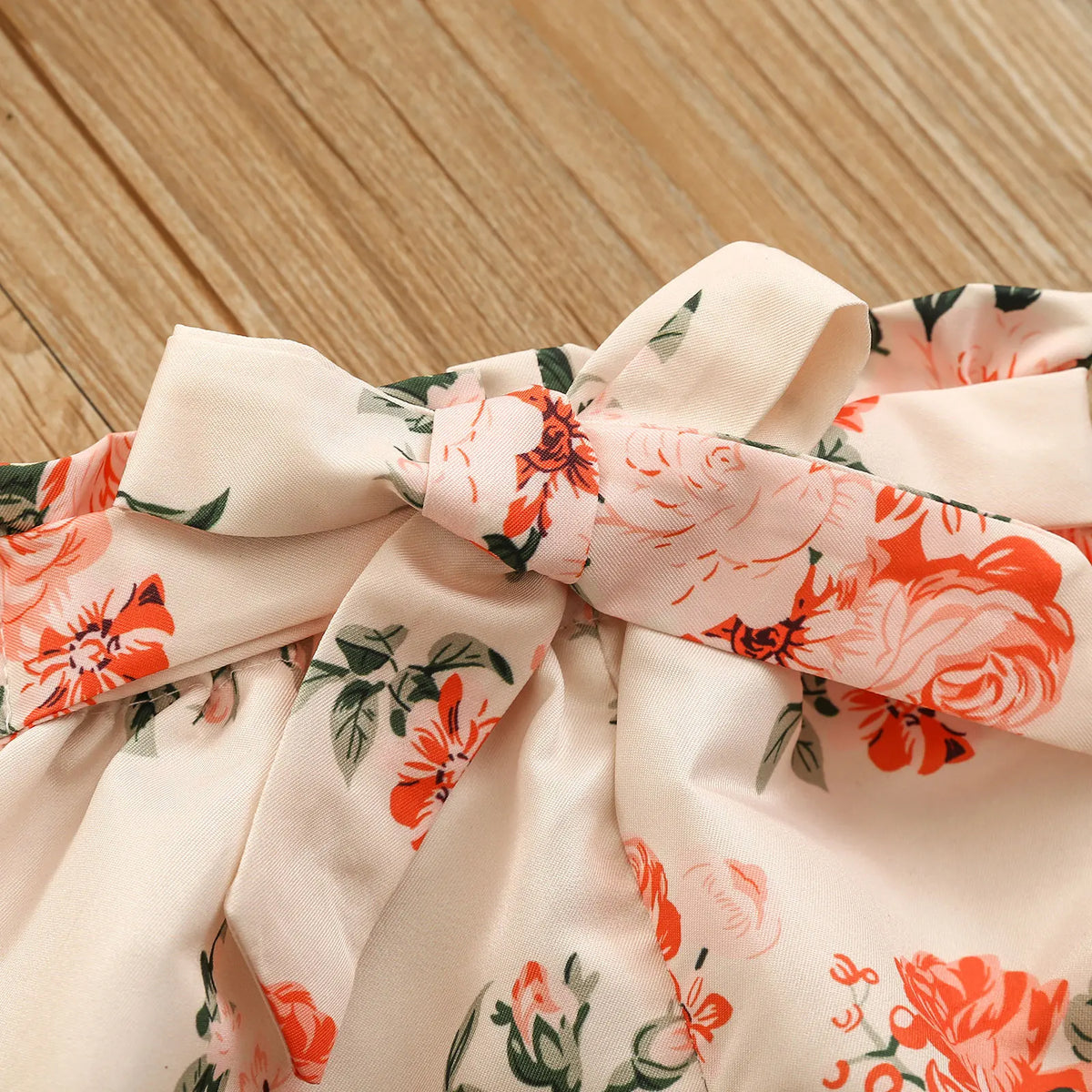 Baby Girl Summer Outfit, Ruffle Knit Romper with Floral Shorts and Headband Set