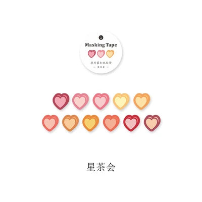 100pcs/roll Loving Heart Washi Tape Decorative Masking Morandi Color Scrapbooking Diary Paper Stickers