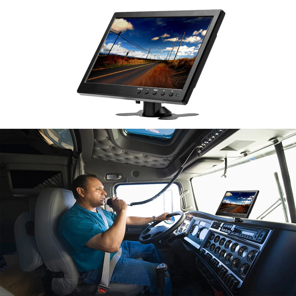 Podofo 10.1" Inch Car Monitor With HDMI VGA for TV & Computer Display LCD Color Screen Car Backup Camera & Home Security System