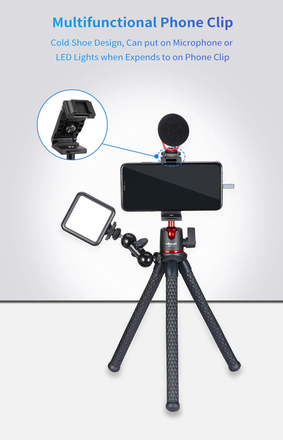 MT-11 Flexible Octopus Tripod Smartphone DSLR SLR Vlog Tripod Travel Portable 2 in 1 Tripod Extend 1/4 Screw Magic Arm