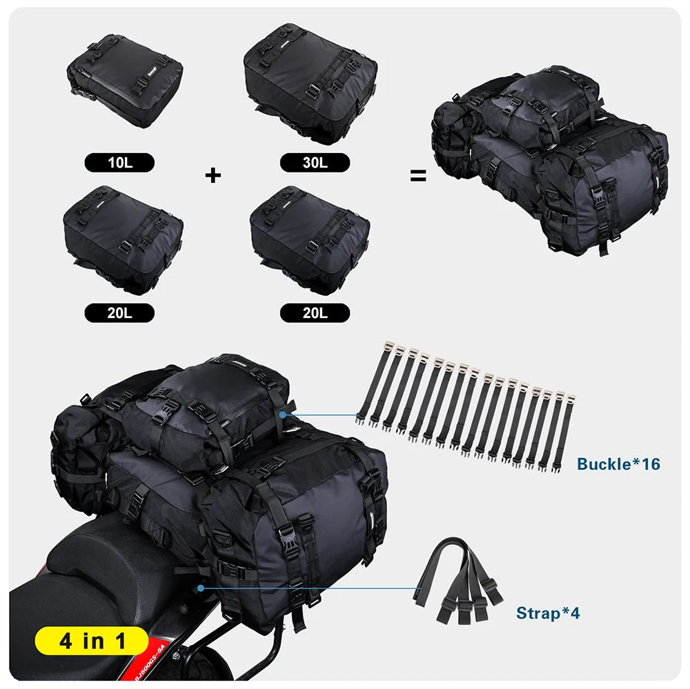 Rhinowalk Motorcycle Rear Seat Bag 10L 20L 30L Waterproof Luggage Pack Motocross Multi-Function Bumper Modification Bale