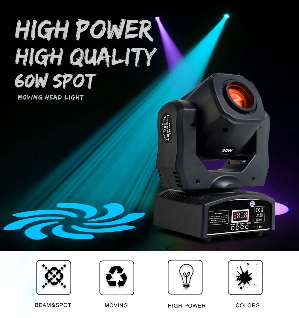 60W Mini Led Dmx Gobo Moving Head Spot Light For Club Dj Stage Lighting Party Disco Wedding Event