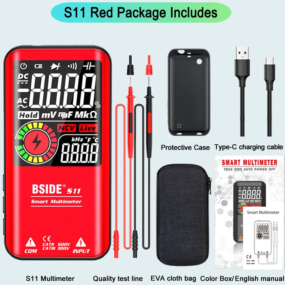 Digital Multimeter Color Display 9999 Count Auto Range Voltmeter Rechargeable with EMF Detector Capacitance Diode Tester