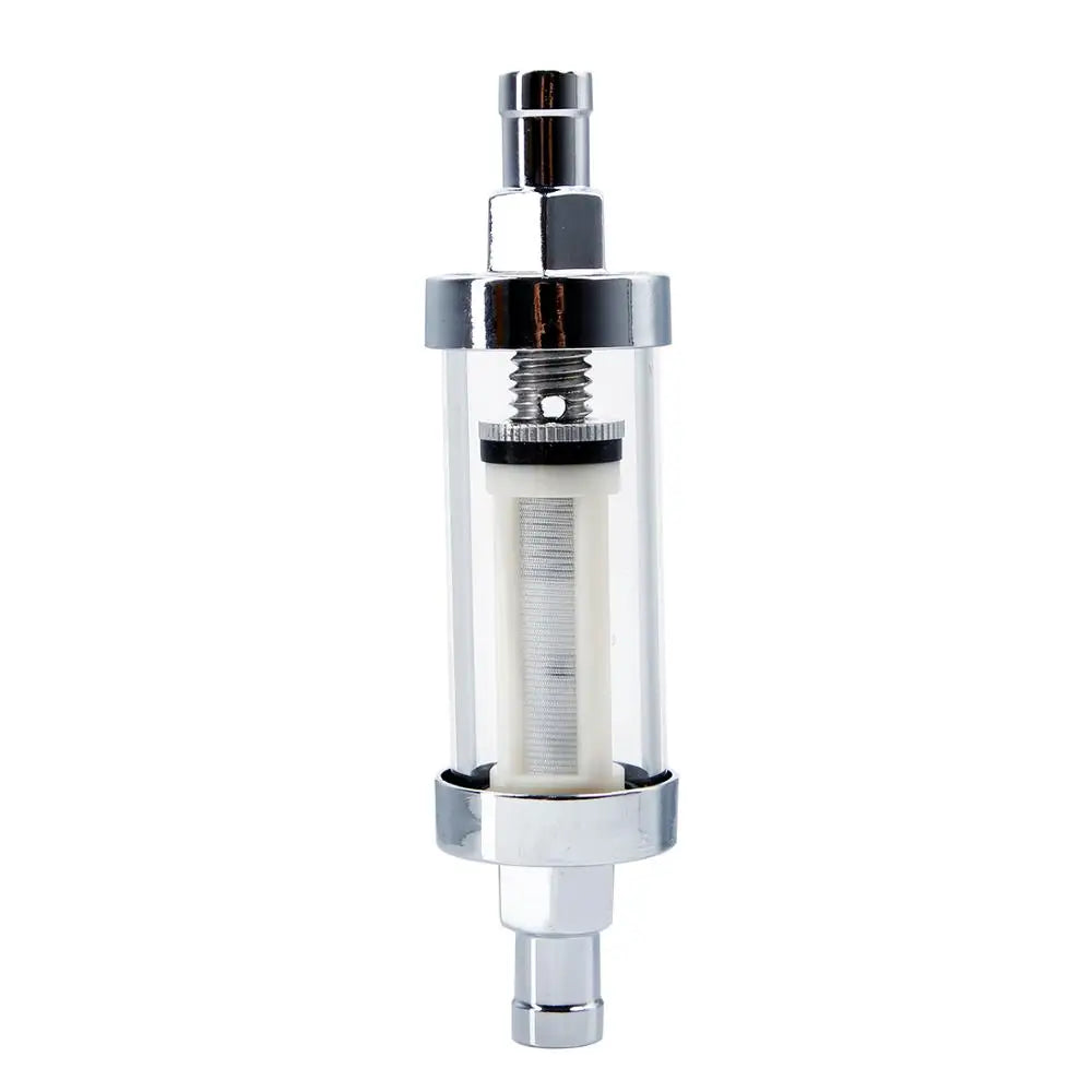 10mm 3/8'' Universal Chrome Glass Fuel Filter Car Petrol Diesel Inline Reusable