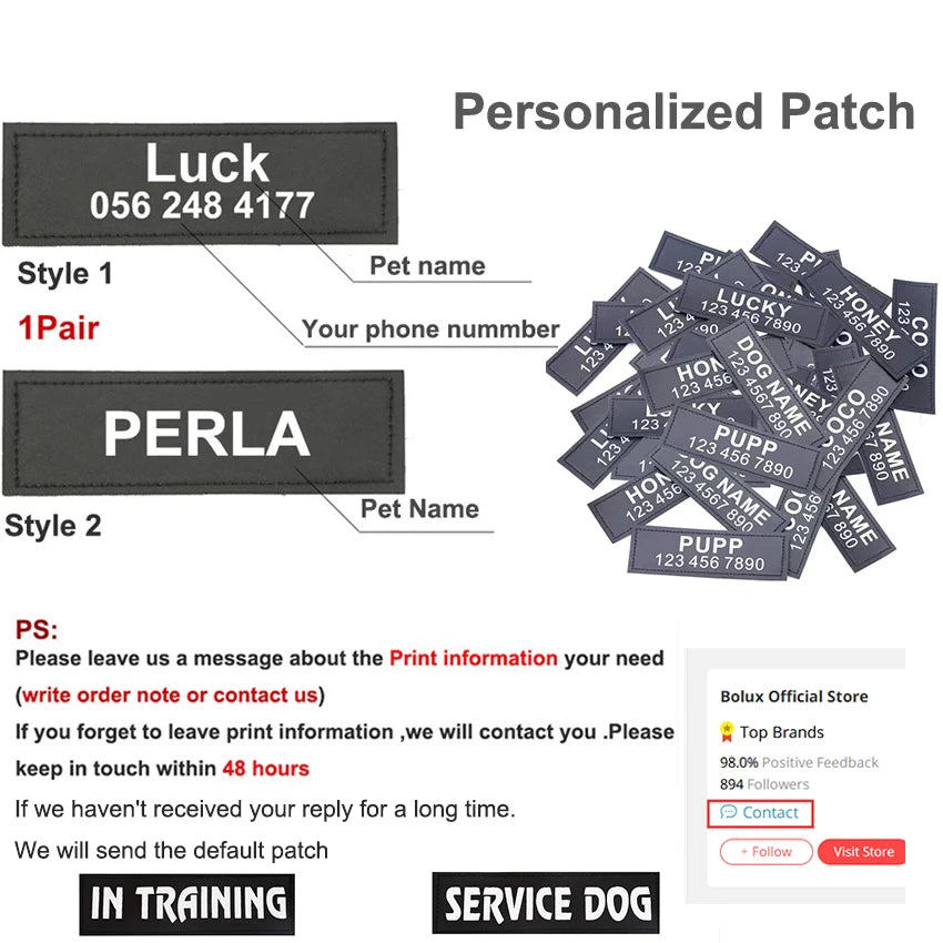No-Pull Dog Harness, Reflective Breathable Adjustable Vest with Custom ID Patch for Outdoor Walking