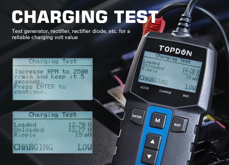 TOPDON BT100 12V Car Battery Tester Digital Automotive Diagnostic Battery Tester Analyzer Vehicle Cranking Charging Scanner Tool