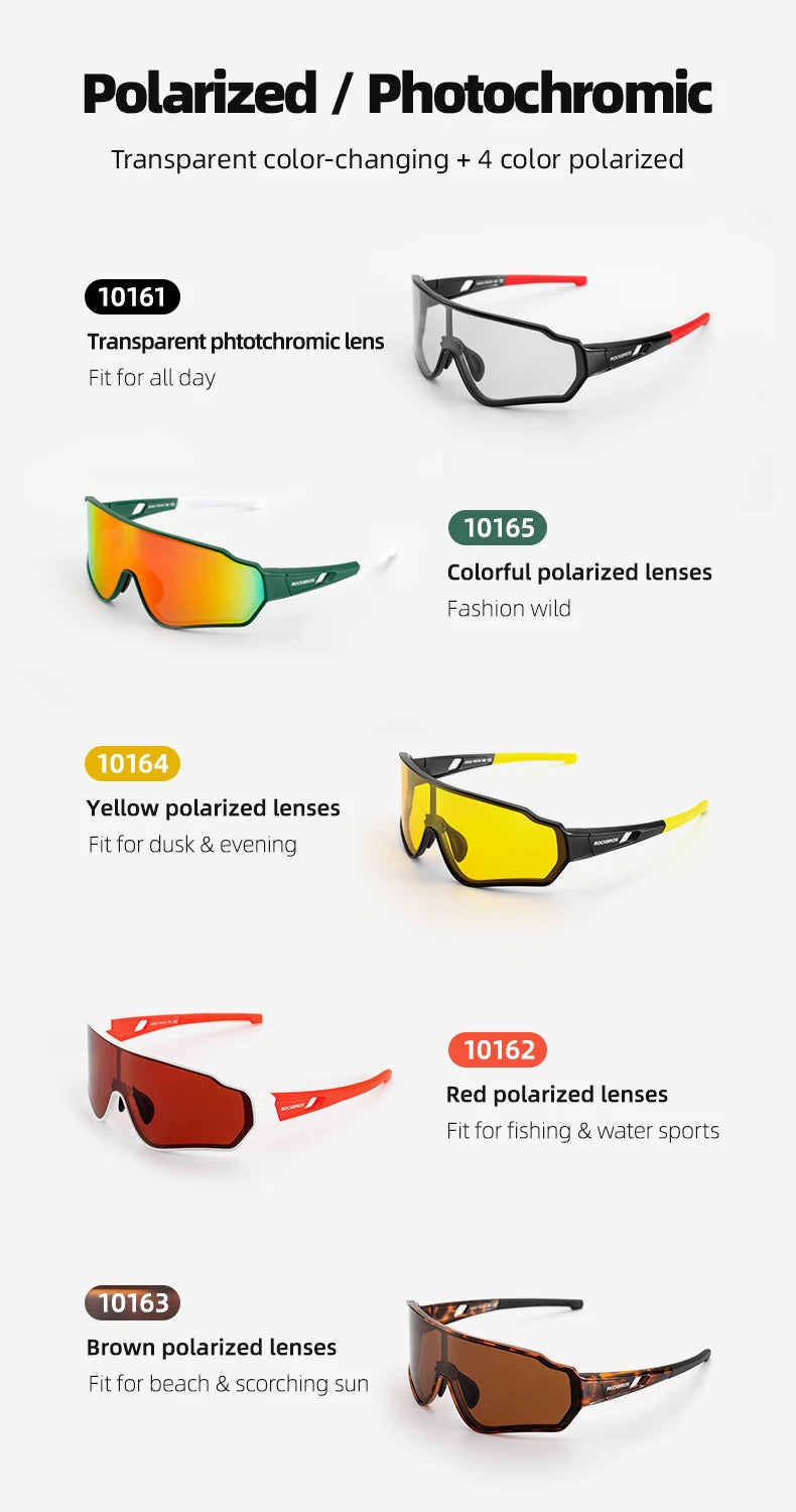 ROCKBROS Polarized Cycling Glasses  Clear Bike Glasses Eyewear UV400 Outdoor Sport Sunglasses Men Women Cycling Sunglasses