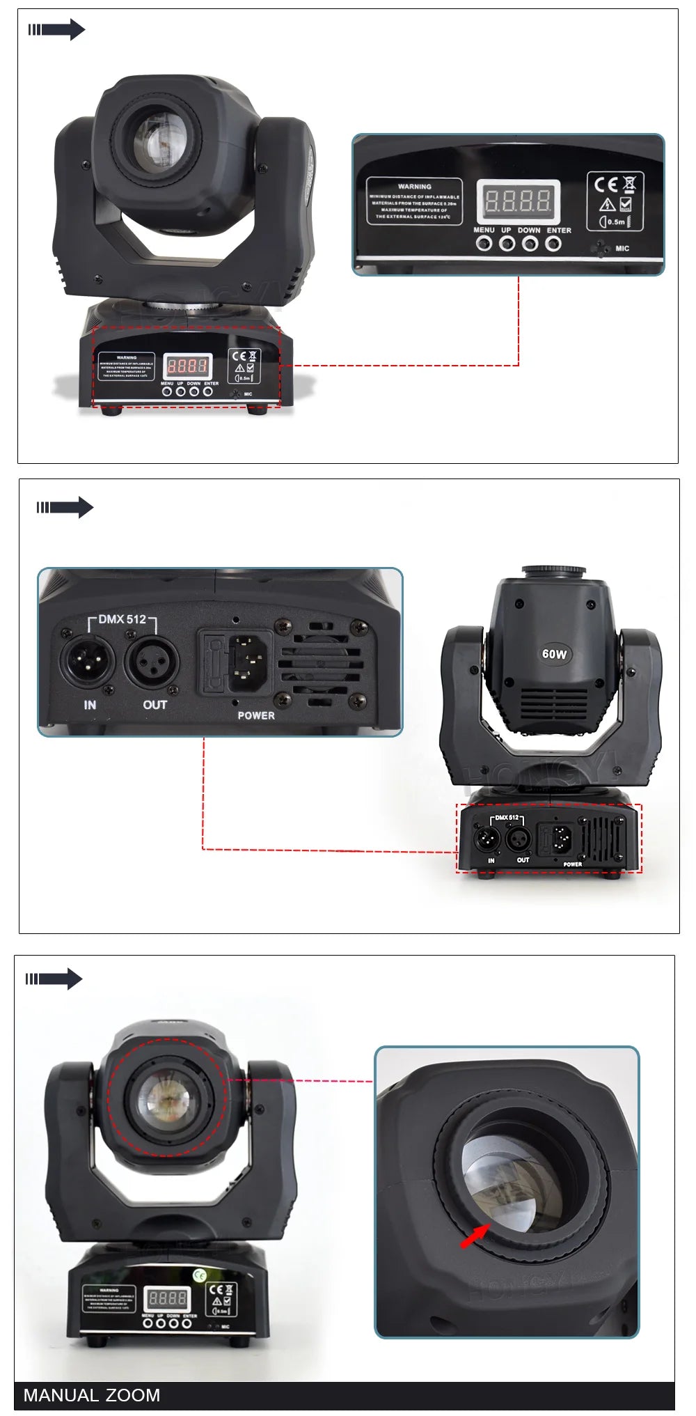 60W Mini Led Dmx Gobo Moving Head Spot Light For Club Dj Stage Lighting Party Disco Wedding Event
