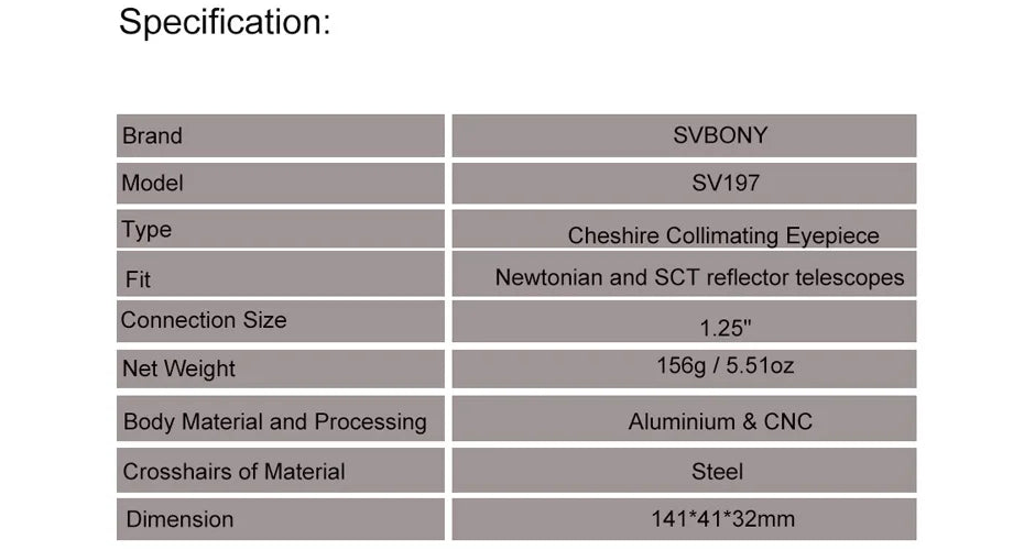 SVBONY Cheshire Collimation Eyepiece 1.25'' for Newtonian, SCT Telescope,Astronomical Telescope Accessory SV197