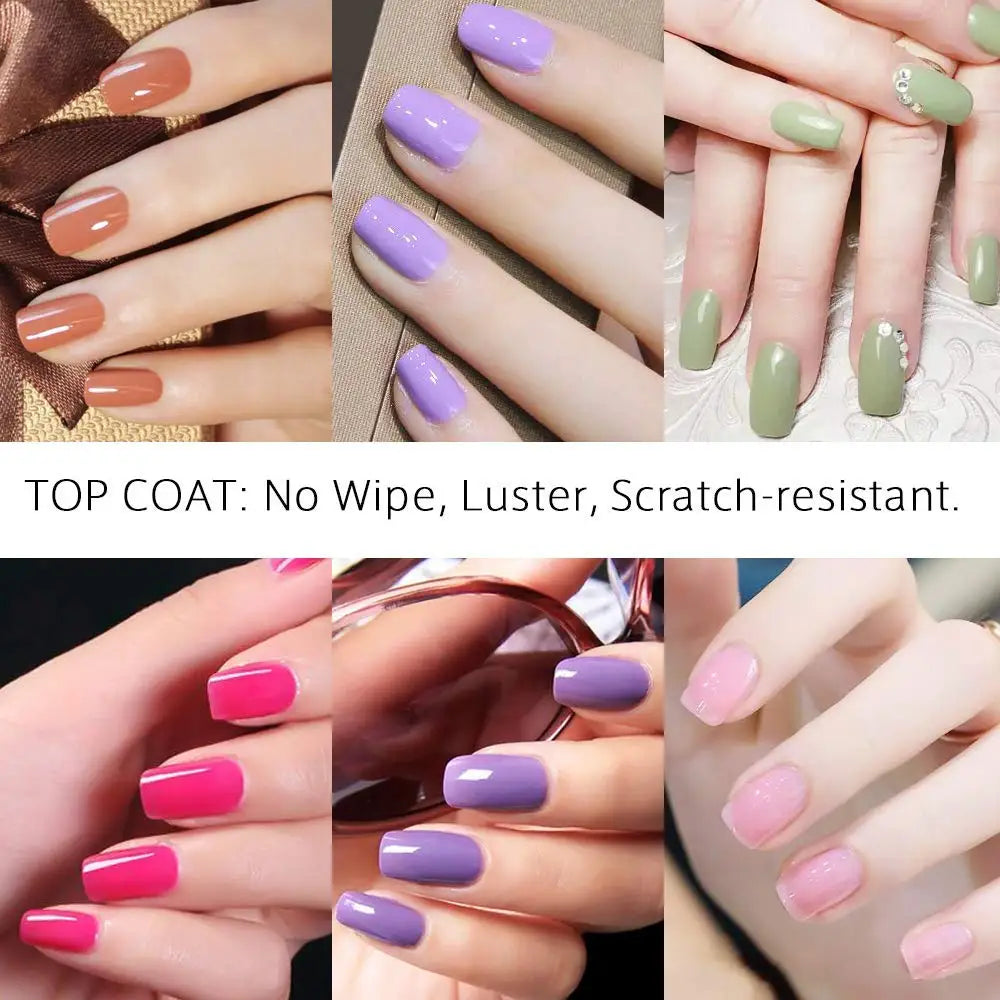 Gel Top Coat and Base Coat Set, No Wipe Shine Finish Soak Off Gel Base Top Coat Long Lasting LED Nail Lamp Gel Polish