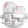 VEWEET ANNIE 60-Piece White Ceramic Pink Floral Porcelain Plate Set with Dinner Soup Dessert Plate ,Cups Saucers for 12 Person