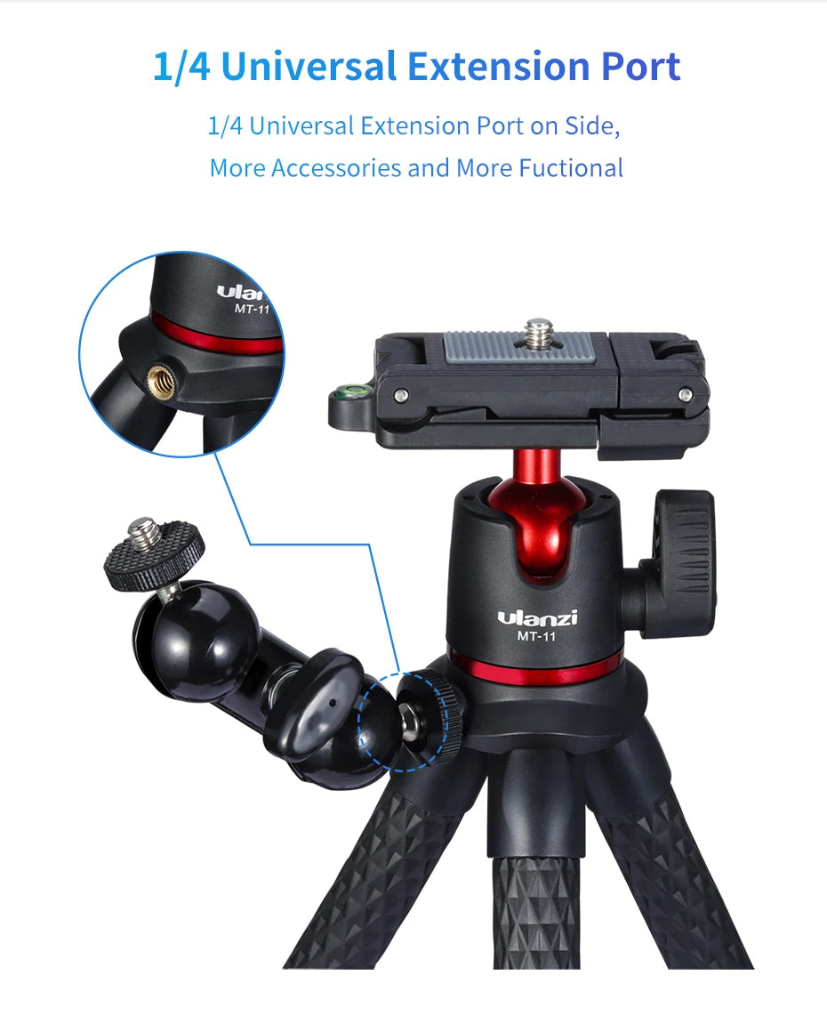 MT-11 Flexible Octopus Tripod Smartphone DSLR SLR Vlog Tripod Travel Portable 2 in 1 Tripod Extend 1/4 Screw Magic Arm