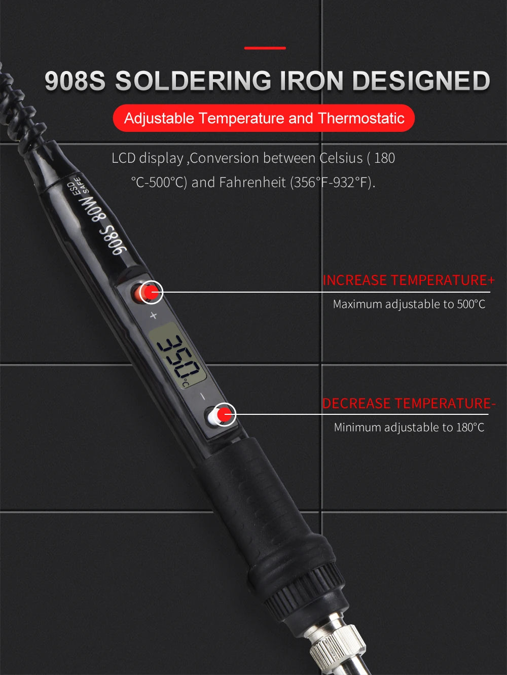 80W Electric Soldering Iron Kit with LCD Temperature Control, Tips and Solder Paste