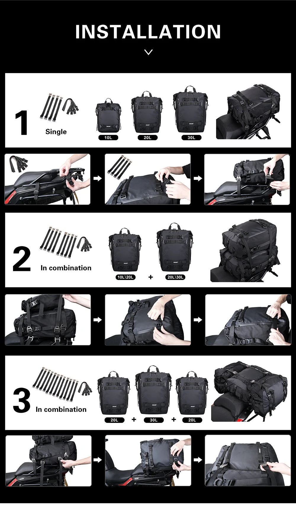 Rhinowalk Motorcycle Rear Seat Bag 10L 20L 30L Waterproof Luggage Pack Motocross Multi-Function Bumper Modification Bale