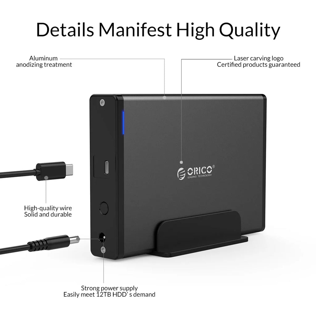 ORICO 3.5 inch Hard Drive Enclosure, USB-C and USB 3.0 SATA External HDD Case