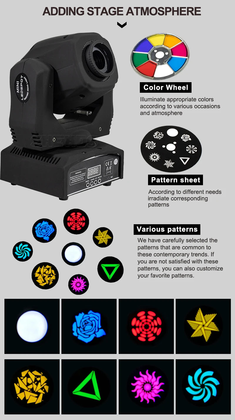 SHEHDS Lyre LED 60W Gobo Moving Head Lighting Spot Light Stage Light Wedding Christmas Birthday DJ Disco KTV Bar Event